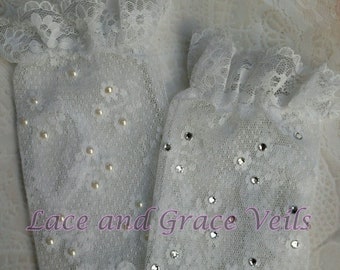 White Lace First Holy Communion Gloves with Rhinestones/Pearls