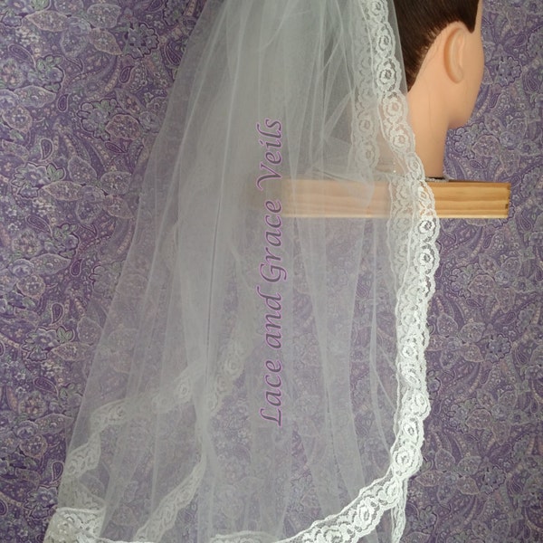 First Communion Veil Diamond White or Light Ivory Lace