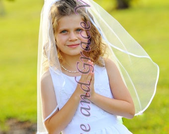 First Communion Veil White Single Layer 15 trims, 3 lengths