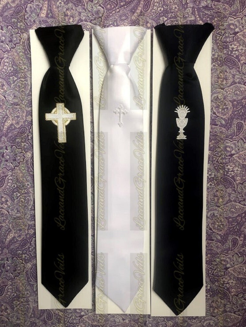 White First Communion Tie with Cross or Chalice, Navy Blue First Communion Tie with Cross or Chalice image 1