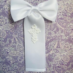 First Communion Arm Band with Crocheted Cross in White
