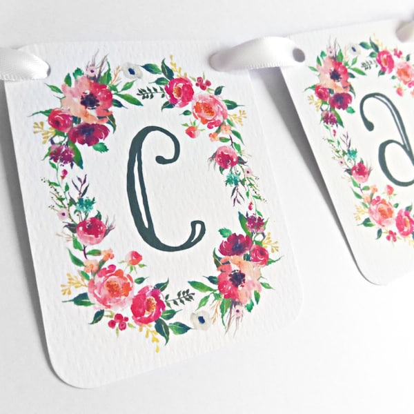 Floral Wreath Wedding Cards Banner, Garland, Bunting, Flags, Wedding Sign, Wedding Bunting, Elegant Wedding, Wedding Post Box, Watercolour