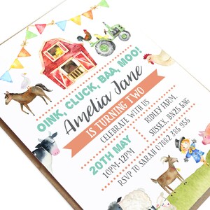 Farm Yard Invitation, Christening, Mitzvah, Children's Party Birthday, Petting Zoo, Floral, Cute Animals, Baby Animals, Farm Birthday image 1