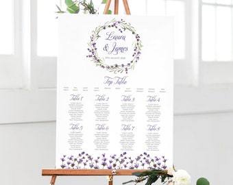 Lavender Rustic Wedding Table Plan, Personalized Wedding Seating Chart, Seating Arrangements, A2 Printed or PDF