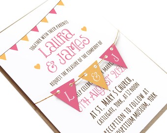 Bunting Wedding Invitation, Summer Fair, Cute, Wedding Bunting, Rustic Invitations, Rustic Wedding, Bunting Invite, Festival, SAMPLE