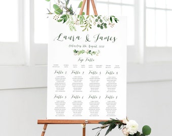 Green Leaf Wedding Table Plan, Seating Plan, Seating chart, Botanical Wedding, Greenery, Botanical Table Plan, A2 Printed or PDF