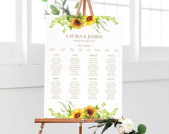 Sonnenblumen Hochzeit Tischplan, Sitzplan, Sitzplan, rustikale Sonnenblume, Sonnenblumen Hochzeit, Sonnenblumen, Scheunenhochzeit, A2 gedruckt oder PDF
