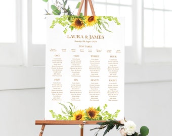 Plan de table de mariage de tournesol, plan de table, plan de table, tournesol rustique, mariage de tournesol, tournesols, mariage de grange, A2 imprimé ou PDF