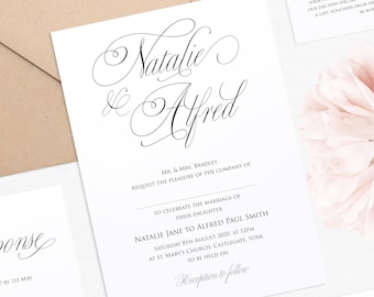 Elegant Script Wedding Invitation, Calligraphy Invitations, Classical Wedding Invites, Sophisticated Wedding, Elegant Wedding, SAMPLE