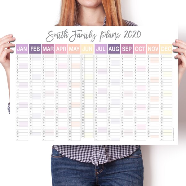 2024 Personalised Wall Calendar, Pastels, Study Planner, Year Wall Planner, Family Planner, University Planner, Office Planner, Memo Board