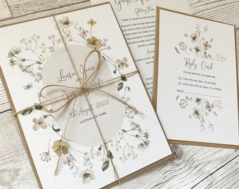 Wildflower Wedding Invitations, Rustic Wedding, Watercolour Wedding Invites, Pressed Flowers, Boho Wedding, Meadow Wedding - SAMPLE