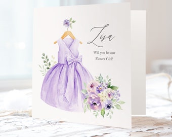 Will You Be My Flower Girl Card - Personalised Lilac and Blush, Purple Wedding, Flower Girl, Bridesmaid, Page Boy, Usher