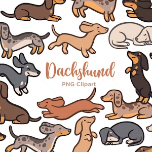 Dachshunds Clipart, Sausage Dog Clip Art, Cute Dog Illustrations, Hand drawn, PNG, Commercial Use