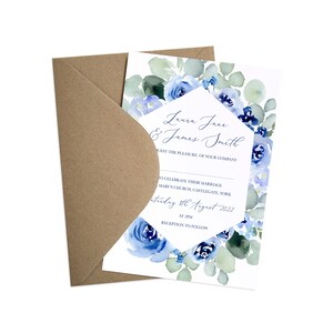 Navy Rose Wedding Invitations, Geometric Navy Wedding Invitations, Watercolour Floral, Blue Wedding, Blue Rose, Watercolour roses SAMPLE image 4