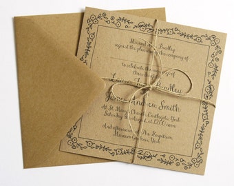 Rustic Wedding Invitations, Barn Wedding, Pollyanna, Floral Wedding, Recycled Invitations, Kraft Wedding SAMPLE