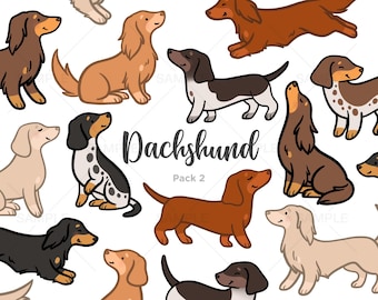 Dachshund Clipart (Vol 2), Sausage Dog Clip Art, Doxie, Cute Dog Illustrations, Hand drawn, PNG, Commercial Use