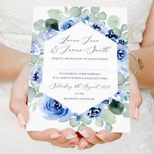 Navy Rose Wedding Invitations, Geometric Navy Wedding Invitations, Watercolour Floral, Blue Wedding, Blue Rose, Watercolour roses SAMPLE image 2