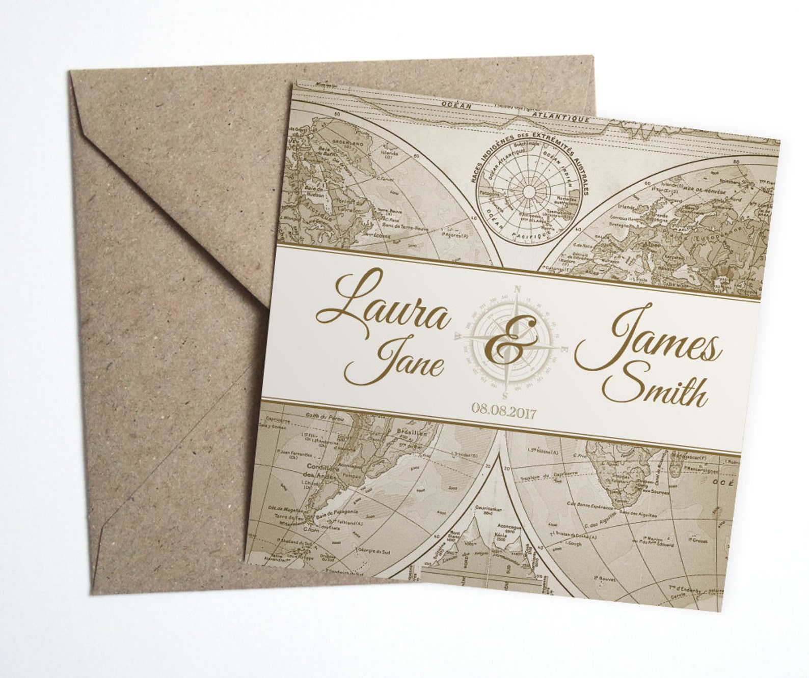 Vintage Map Wedding Invitation Travel Invitation Map | Etsy