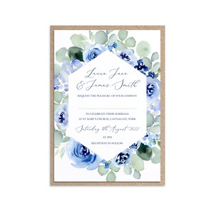 Navy Rose Wedding Invitations, Geometric Navy Wedding Invitations, Watercolour Floral, Blue Wedding, Blue Rose, Watercolour roses SAMPLE image 3