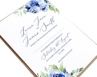 Navy Rose Wedding Invitations, Navy Wedding Invitations, Watercolour Floral, Blue Wedding, Blue Rose, Watercolour roses - SAMPLE