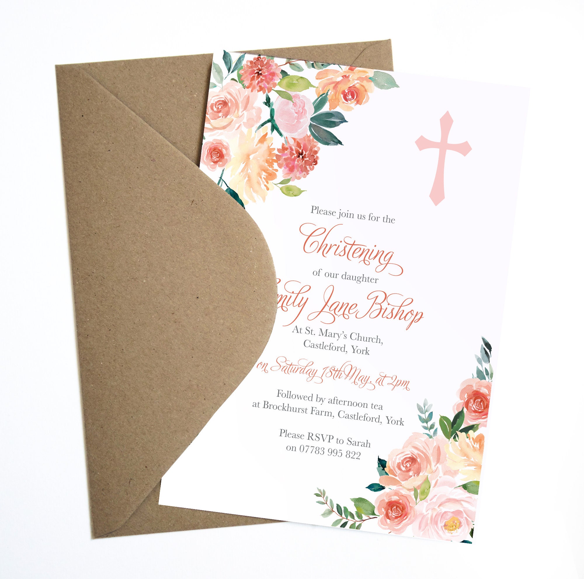 Baby Girl Baptism Invitation Christening Invite Etsy Canada