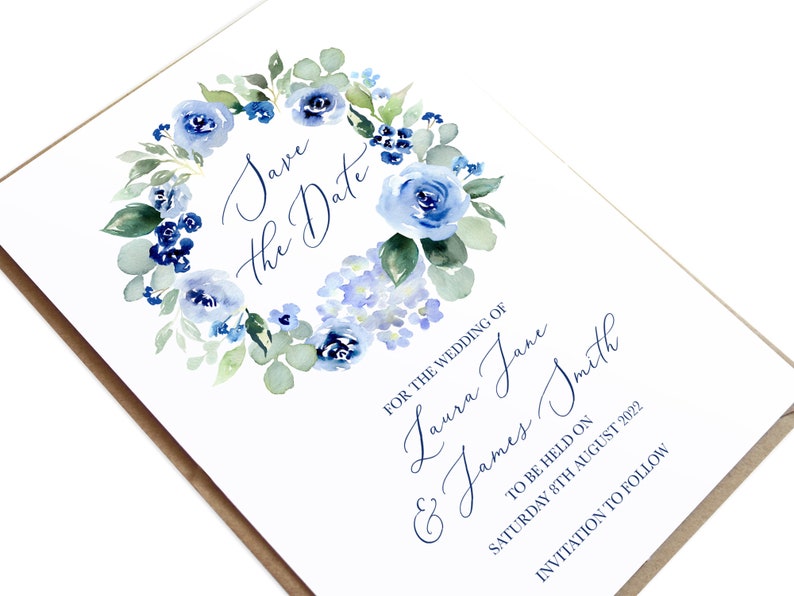 Navy Rose Wedding Invitations, Geometric Navy Wedding Invitations, Watercolour Floral, Blue Wedding, Blue Rose, Watercolour roses SAMPLE image 8