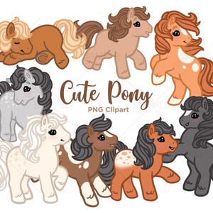 Niedliches Pony Clipart, Clipart Pferd, Kawaii Pony, süßes Pferd, Blumen Pferd, Pferd Geburtstag, druckbar, kommerzielle Nutzung