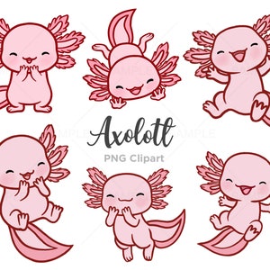 Clipart carino Axolotl, Axolotl kawaii, illustrazioni di Axolotl, rosa pastello, disegnato a mano, PNG, uso commerciale