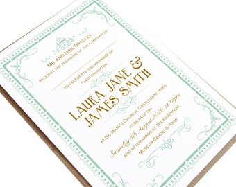 Art Deco Wedding Invitation, Mint Wedding, Gold Wedding, Elegant Invitations, Gatsby, SAMPLE