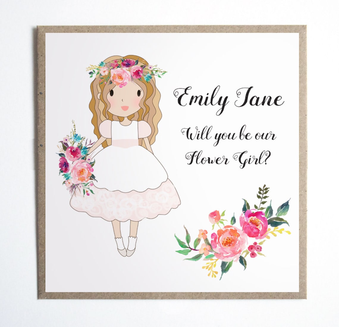 Will You Be My Flower Girl Card Personalised Pink Floral Etsy UK