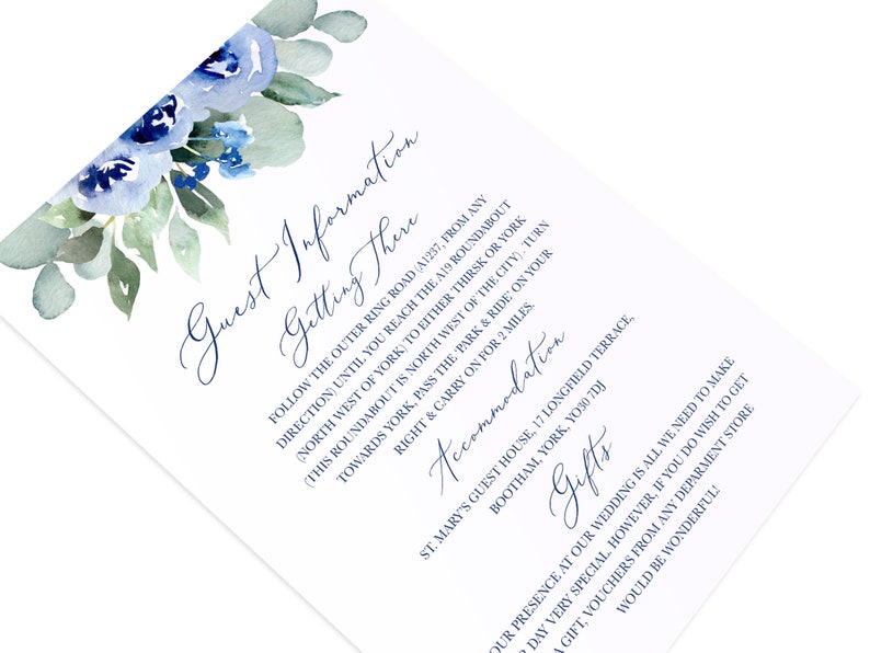 Navy Rose Wedding Invitations, Geometric Navy Wedding Invitations, Watercolour Floral, Blue Wedding, Blue Rose, Watercolour roses SAMPLE image 6