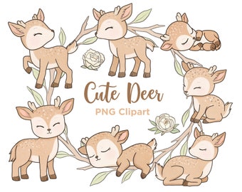 Baby Deer Watercolor Clipart, Cute Deer, Fawn, Nursery Art, Baby Shower, Woodland Animals, Baby Fawn, Nursery Decor, PNG, Commercial Use