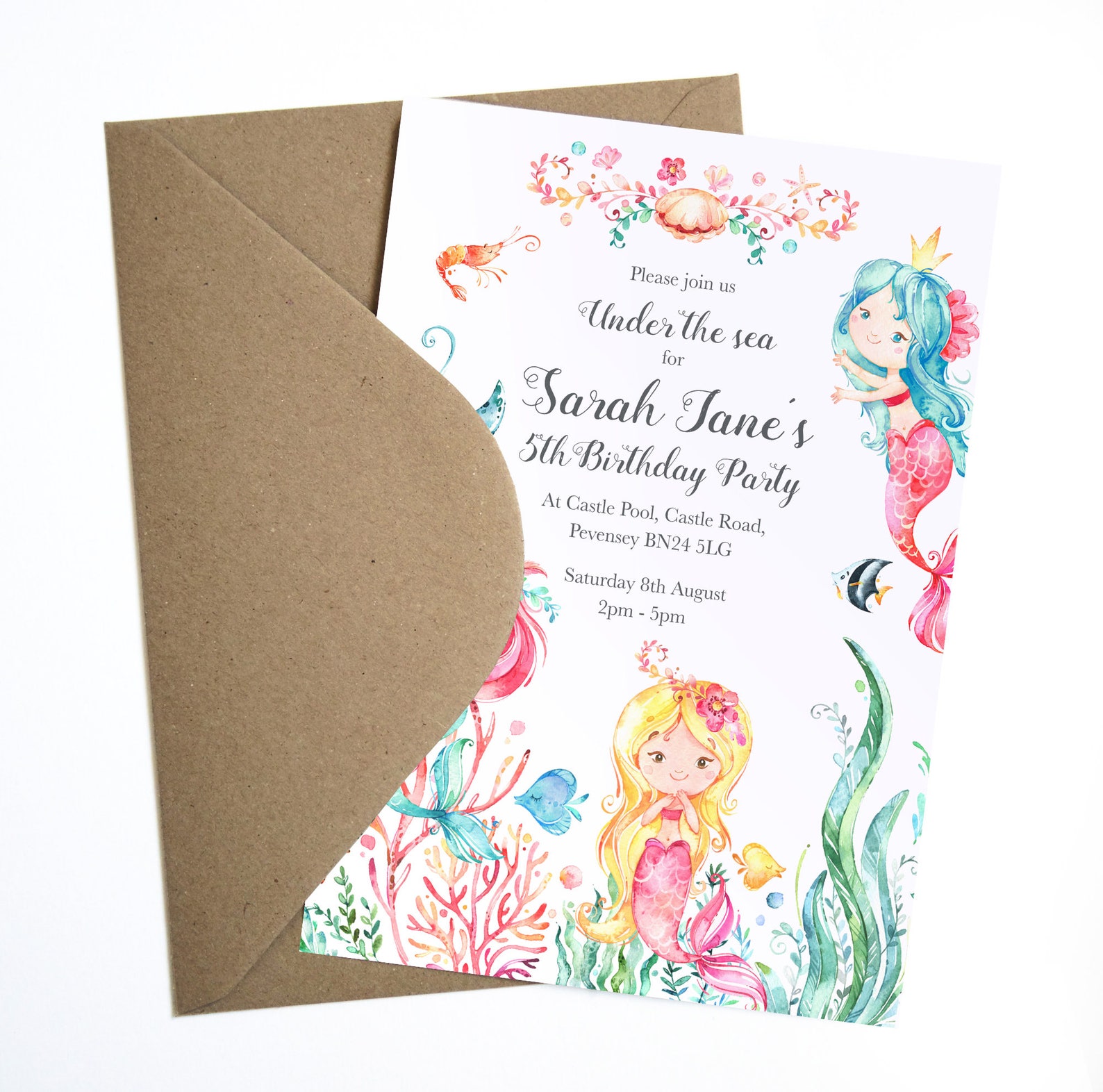 Mermaid Invitation Mermaid Birthday Invitation Under the Sea Etsy