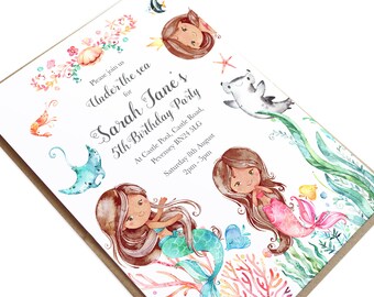 Mermaid Invitations, Mermaid Birthday Invitation, Under The Sea Birthday Invitation, Girls Birthday, Under The Sea Party, Boho Mermaid