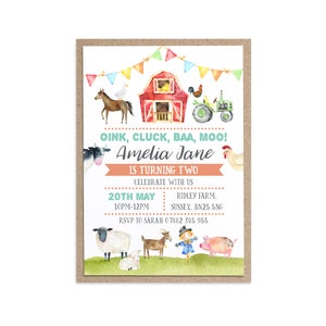 Farm Yard Invitation, Christening, Mitzvah, Children's Party Birthday, Petting Zoo, Floral, Cute Animals, Baby Animals, Farm Birthday image 3