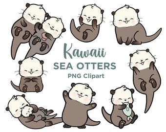 Kawaii Otter Clipart, Otter Clipart, Otter Illustration, Cute Otters, Sea Creatures, Otter Graphics, Otter Vector, Otter PNG, Commercial Use