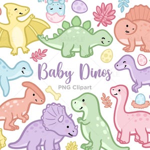 赤ちゃん恐竜のクリップアート、かわいい恐竜のクリップアート、パステルカラーの恐竜のクリップアート、恐竜の子供部屋の装飾、手描き、PNG、商用利用