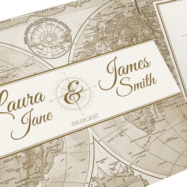 Vintage Map Wedding Invitation, Travel Invitation, Map Invitation, Adventure Wedding, Map Invite, World Map Wedding, Steampunk, SAMPLE