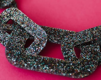 Rainbow Black Glittter Chunky Chain Statement collar - joyería acrílica cortada con láser