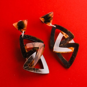 Smoke Triangle Dangly earrings triple triangle drops - laser cut acrylic jewellery