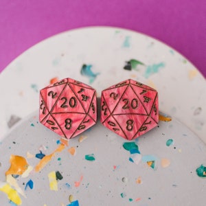 D20 Marble Acrylic stud earrings - Dungeon master jewellery, Gift for RPG lovers