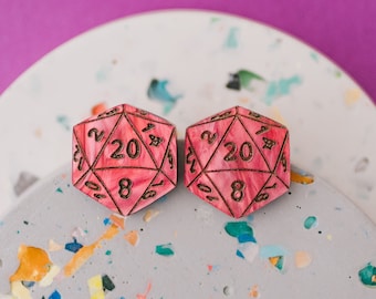 D20 Marble Acrylic stud earrings - Dungeon master jewellery, Gift for RPG lovers