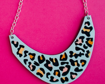 Leopard print necklace, animal print necklace, laser cut acrylic necklace, statement necklace
