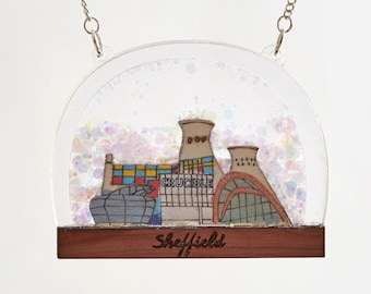 Sheffield Snow Globe Necklace - Sheffield landmarks - Sheffield necklace - architecture - Yorkshire - skyline - snow globe jewellery