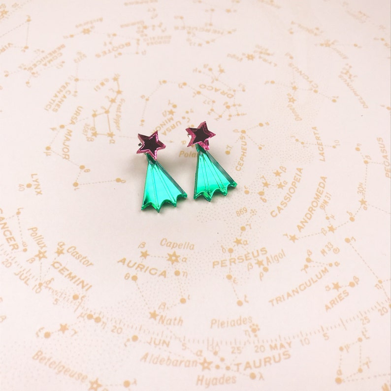 Star Ear Jacket earrings with sterling silver post and scroll celestial earrings star studs acrylic studs mirror studs image 4