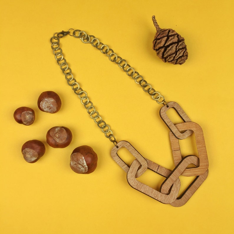 Wooden chain necklace big links statement necklace autumn jewellery luxe romantic image 1