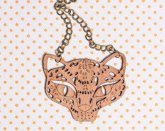 Big Cat Statement Leopard Necklace ~ wooden necklace ~ gift for cat lovers - wooden cat - crazy cat lady - leopard jewelry - cat jewelry