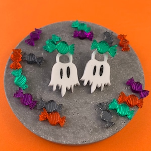 Acrylic Halloween earrings, ghost earrings, candy earrings, sweet earrings ,mirrored earring, ghost ear jackets, halloween ear jackets