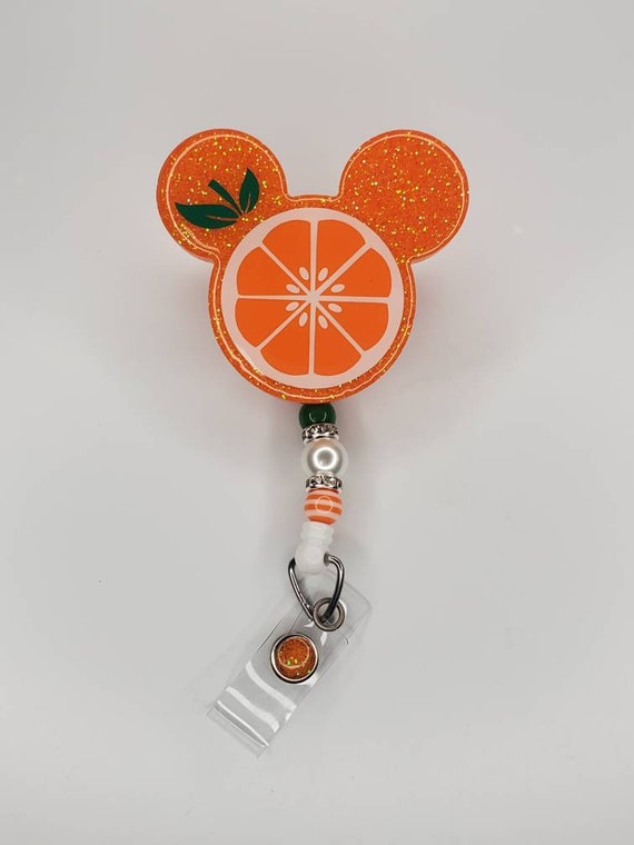 Mouse Shaped Retractable Permanent Badge Reel Orange Fruit