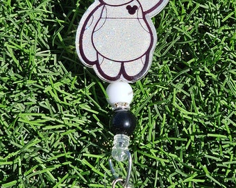 Glitter badge reel retractable permanent badge reel baymax digital nurse health monitor big hero inspired badge holder handmade